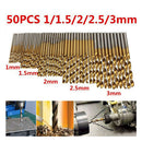 50x 1/1.5/2/2.5/3mm Titanium Coated HSS Speed Steel Drill Bit Wood//Metal