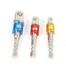 3*Socket Adapter Set 1/4" Hex Shank to 1/4" 3/8" 1/2" Impact Driver Drill Hot