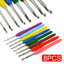 8 pcs Crochet Hook Set Plastic Grip Handles Knitting Needles Aluminum Durable