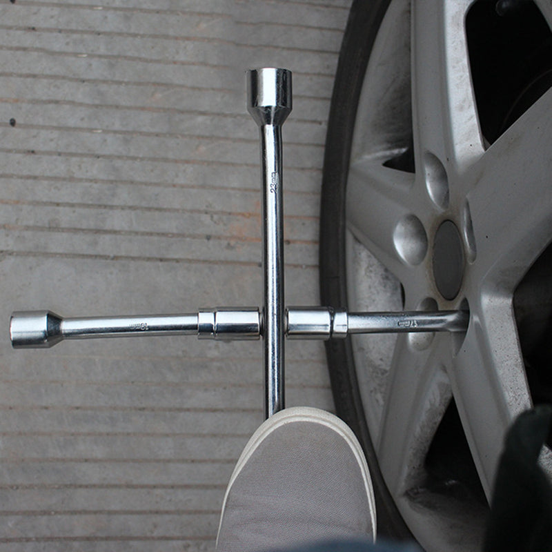 Universal Folding 4-Way Wrench Cross Wrench Tire Removal Repair Tool For Cars