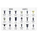 415pcs Plastic Push Pin Rivets Fasteners Fender Bumper Clips & Screwdriver Piler