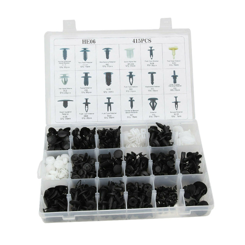 415pcs Plastic Push Pin Rivets Fasteners Fender Bumper Clips & Screwdriver Piler