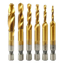 6PCS Hex Shank Titanium Threaded Drill Bit Set Composite Tap M3-M10 CV B