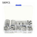 580pcs 304 Stainless Steel Flat Washers Kit For M2 M2.5 M3 M4 M5 M6 M8 M10 M12
