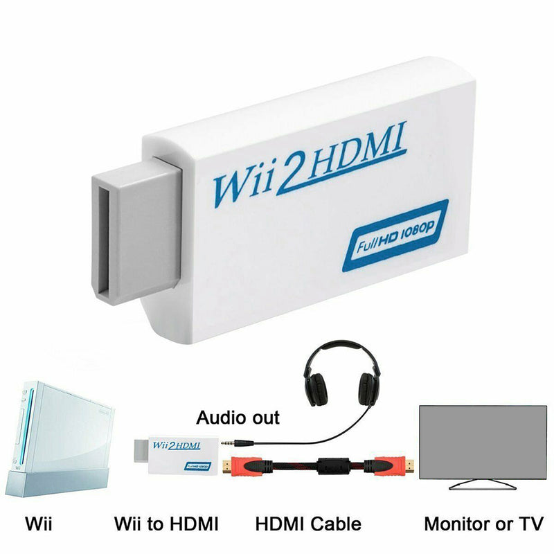 HDMI Wii2HDMI Full HD FHD 1080P Converter Adapter 3.5mm Output Tool Double