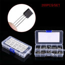 200pcs 10 Values TO-92 NPN PNP Power Transistor Assortment Kit With Plastic Box