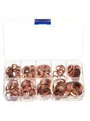 200 x M5-M14 Copper Washer Gasket Set Flat Ring Seal Assortment Kit With Box