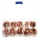 200 x M5-M14 Copper Washer Gasket Set Flat Ring Seal Assortment Kit With Box