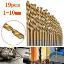19x HSS Manual Twist Drill Bits For Hard Metal Stainless Steel Wood 1mm-10mm