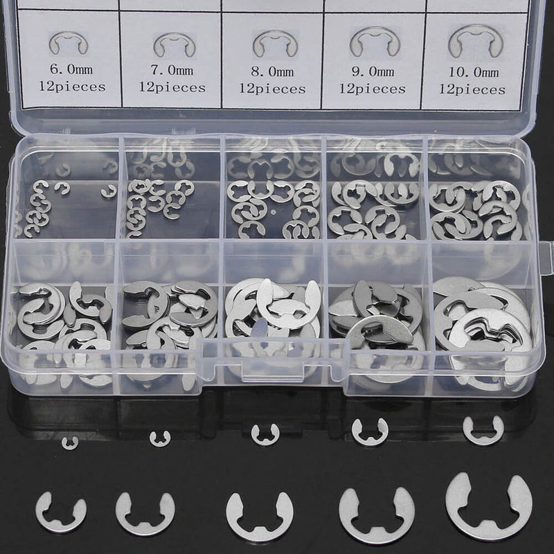 120Pcs Stainless Steel E-Clip Retaining Circlip Assortment for Shaft Fastener