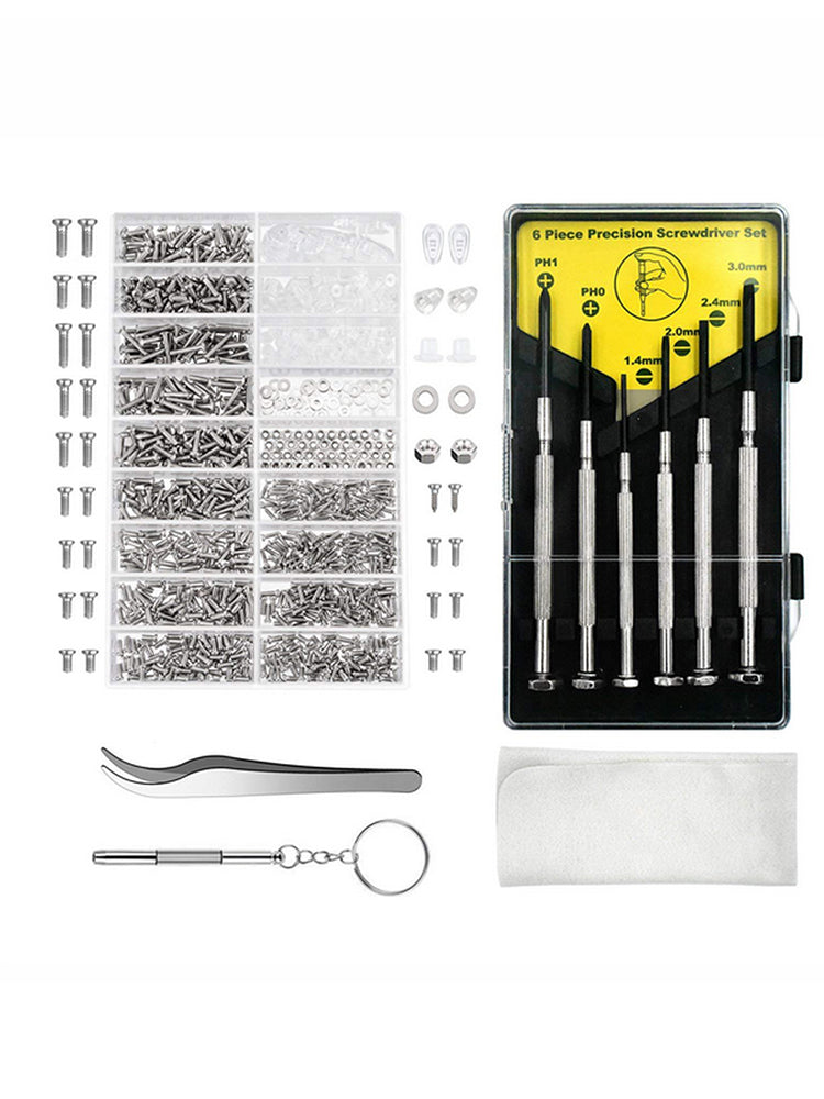 Eyeglasses Repair Assortment Kit with Screws Nuts+6x Tweezer Screwdriver Set Hot