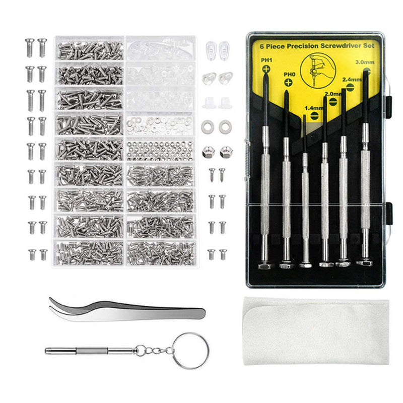 Eyeglasses Repair Assortment Kit with Screws Nuts+6x Tweezer Screwdriver Set Hot