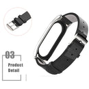 Mijobs Screwless Metal Case PU Leather Watch Band for Xiaomi Mi Band 3 & 4 & 5 & 6, Host not Included