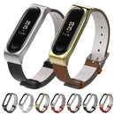 Mijobs Screwless Metal Case PU Leather Watch Band for Xiaomi Mi Band 3 & 4 & 5 & 6, Host not Included