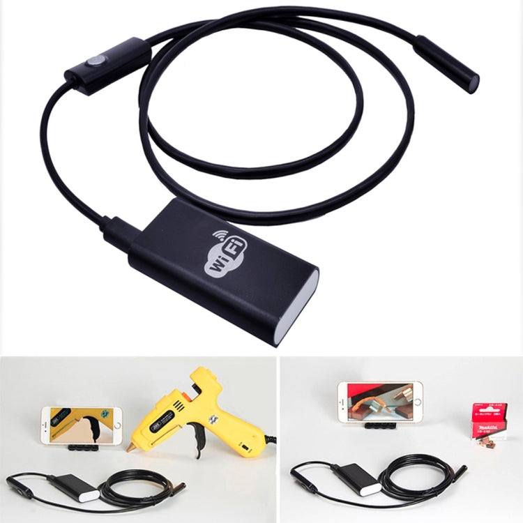 1.0MP HD Camera 30m Wireless Distance Metal WiFi Box Waterproof IPX67 Endoscope Snake Tube Inspection Camera with 6 LED for Android & iOS, Length: 1m, Lens Diameter: 9mm(Black)