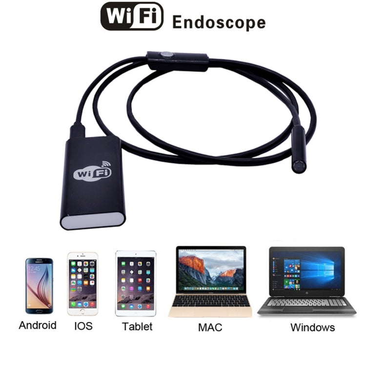 1.0MP HD Camera 30m Wireless Distance Metal WiFi Box Waterproof IPX67 Endoscope Snake Tube Inspection Camera with 6 LED for Android & iOS, Length: 2m, Lens Diameter: 9mm(Black)