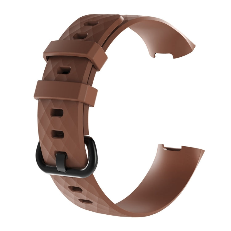 Diamond Pattern Silicone Watch Band for Fitbit Charge 3, Size: 210x18mm(Coffee)