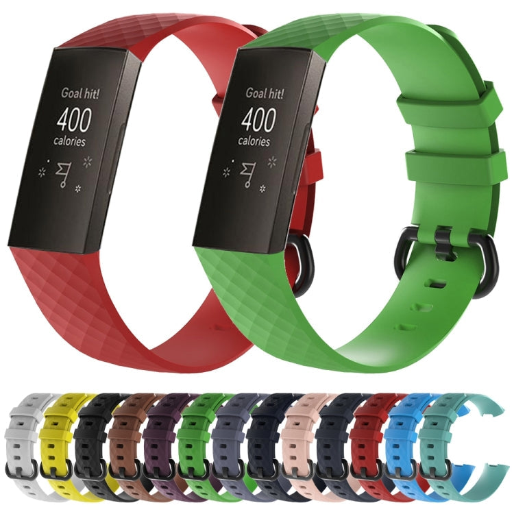 Diamond Pattern Silicone Watch Band for Fitbit Charge 3, Size: 210x18mm(Black)