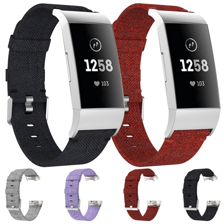 Woven Vanvas Nylon Watch Band for Fitbit Charge 3(Dark Red)