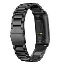 Three Beads Slingshot Buckle Solid Stainless Steel Watch Band for Fitbit Charge 3(Black)