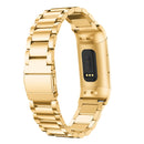 Three Beads Slingshot Buckle Solid Stainless Steel Watch Band for Fitbit Charge 3(Gold)