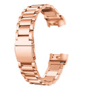 Three Beads Slingshot Buckle Solid Stainless Steel Watch Band for Fitbit Charge 3(Rose Gold)