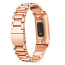 Three Beads Slingshot Buckle Solid Stainless Steel Watch Band for Fitbit Charge 3(Rose Gold)
