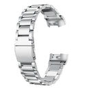 Three Beads Slingshot Buckle Solid Stainless Steel Watch Band for Fitbit Charge 3(Silver)