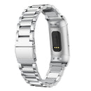 Three Beads Slingshot Buckle Solid Stainless Steel Watch Band for Fitbit Charge 3(Silver)