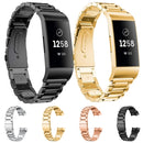Three Beads Slingshot Buckle Solid Stainless Steel Watch Band for Fitbit Charge 3(Rose Gold)