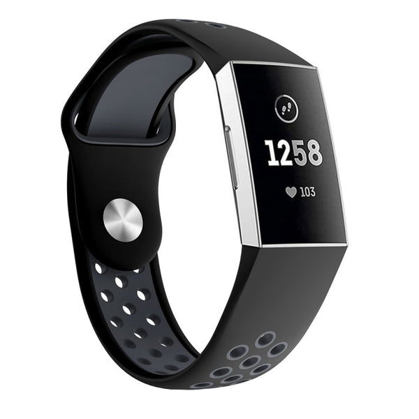 Two-color Round Hole Silicone Watch Band for Fitbit Charge 3, Watch Band Size:145-210mm(Grey)