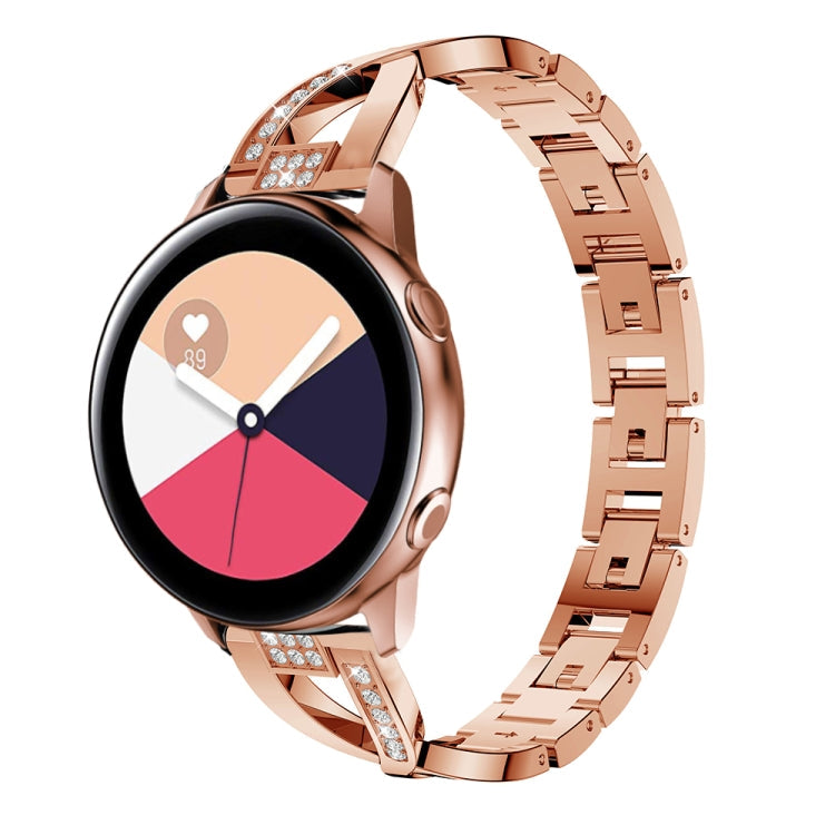 X-shaped Diamond Stainless Steel Wrist Strap WatchBand for Galaxy Watch Active 20mm (Rose Gold)