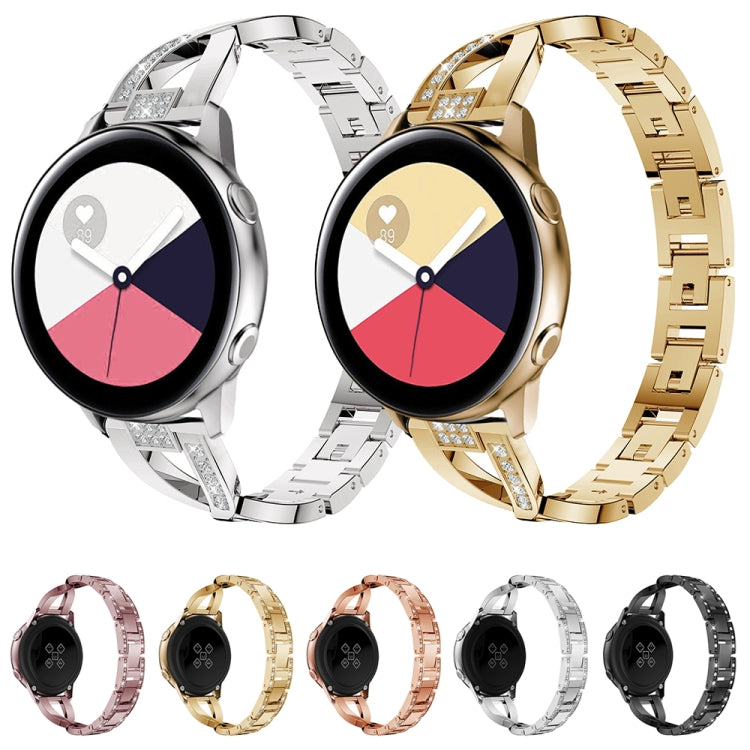 X-shaped Diamond Stainless Steel Wrist Strap WatchBand for Galaxy Watch Active 20mm (Rose Gold)