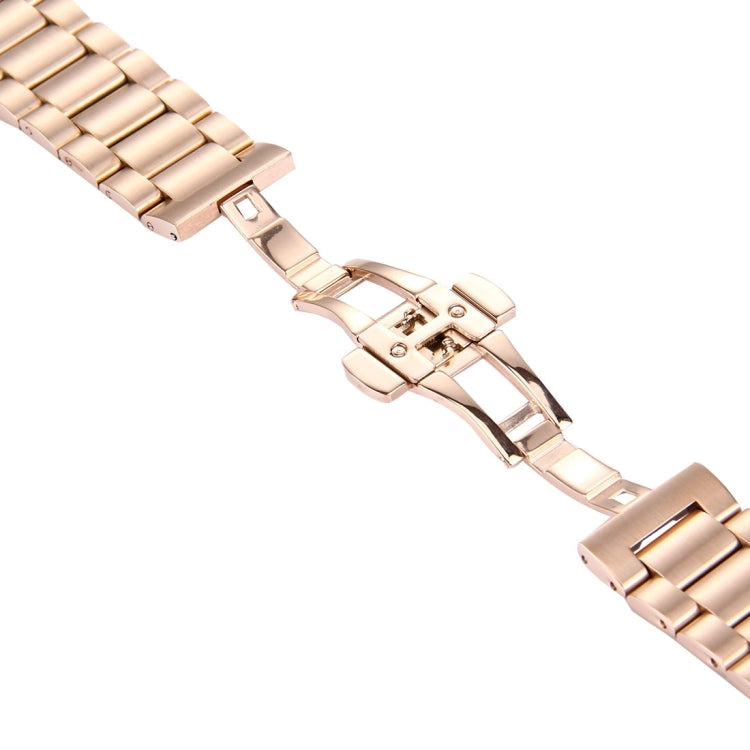 For Huawei Smart Watch Hidden Butterfly Buckle 3 Beads Stainless Steel Watchband(Rose Gold)