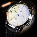 332 YAZOLE Men Fashion Business Leather Band Quartz Wrist Watch(Black + White)