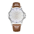 332 YAZOLE Men Fashion Business Leather Band Quartz Wrist Watch(Brown + White)