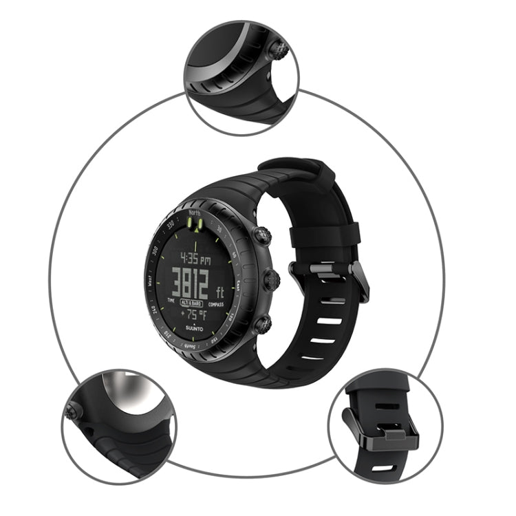 For Sunnto Core Series Square Steel Buckle Silicone TPU Watch Band(Black)