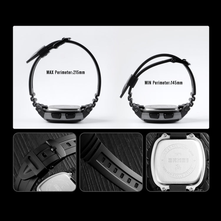 SKMEI 1278 Fashionable Outdoor 50m Waterproof Digital Watch Student Sports Wrist Watch Support 5 Group Alarm Clocks(Black)
