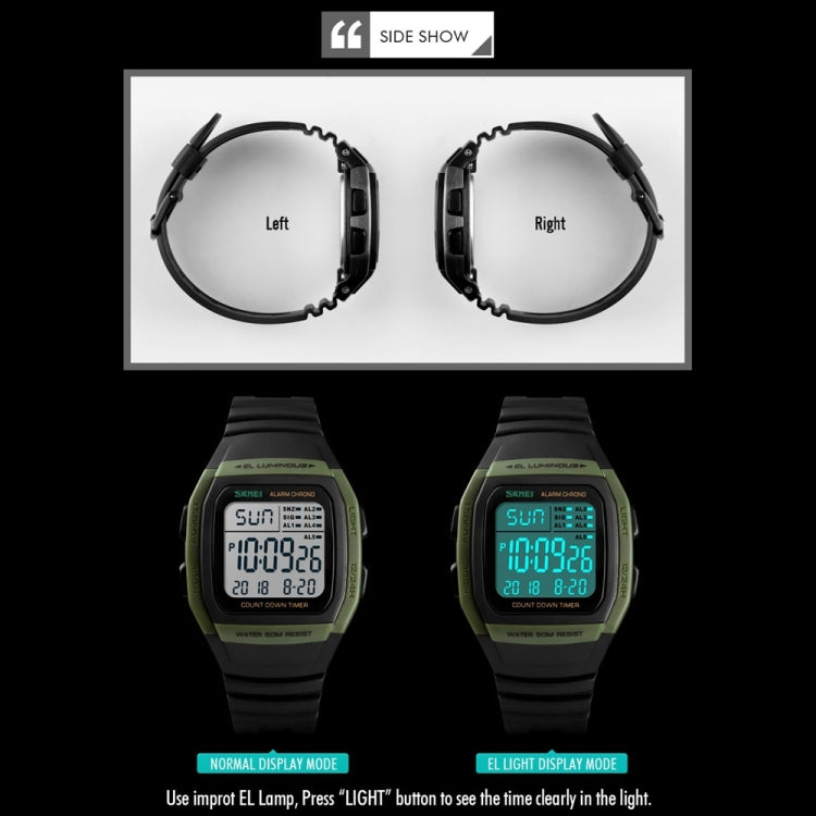 SKMEI 1278 Fashionable Outdoor 50m Waterproof Digital Watch Student Sports Wrist Watch Support 5 Group Alarm Clocks(Black)