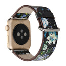 For Apple Watch Series 7 45mm / 6&SE&5&4 44mm / 3&2&1 42mm Fashion Pastoralism Style Little Floral Pattern Women Watch Leather Watch Band