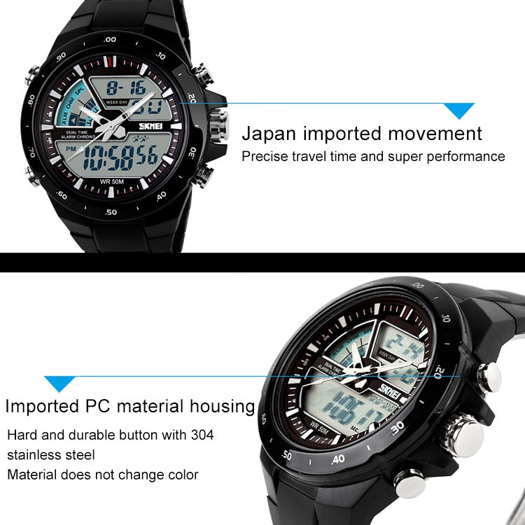 SKMEI 1016 Multifunctional Men Outdoor Sports Noctilucent Waterproof Double Digital Watch (Black)