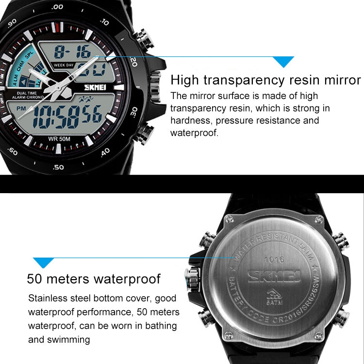 SKMEI 1016 Multifunctional Men Outdoor Sports Noctilucent Waterproof Double Digital Watch (Black)
