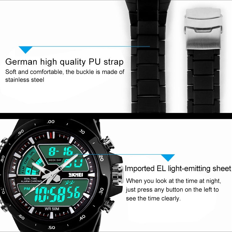 SKMEI 1016 Multifunctional Men Outdoor Sports Noctilucent Waterproof Double Digital Watch (Black)