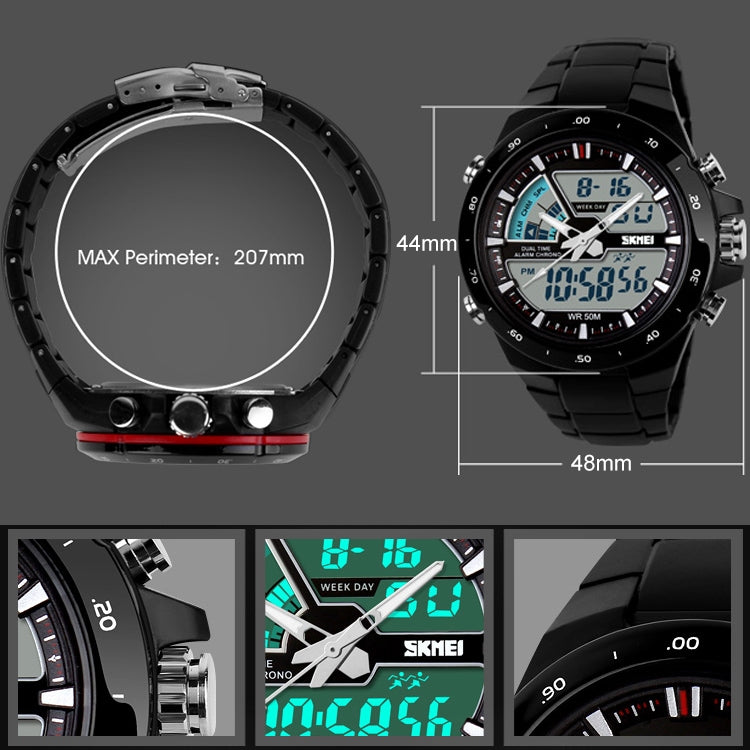 SKMEI 1016 Multifunctional Men Outdoor Sports Noctilucent Waterproof Double Digital Watch (Black)