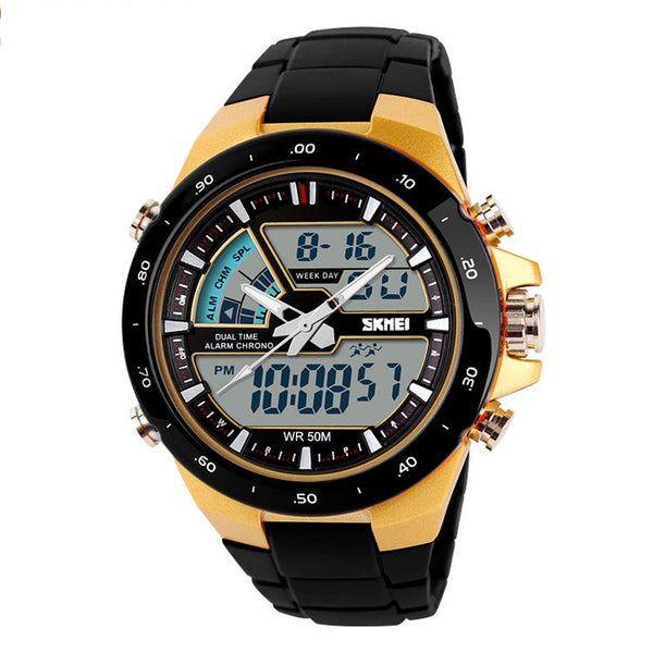 SKMEI 1016 Multifunctional Men Outdoor Sports Noctilucent Waterproof Double Digital Watch (Gold)