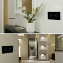 120mm 2 Gang Tempered Glass Panel Wall Switch Smart Home Light Touch Switch with RF433 Remote Controller, AC 110V-240V(White)