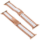 For Apple Watch Series 7 41mm / 6 & SE & 5 & 4 40mm / 3 & 2 & 1 38mm Stainless Steel Wrist Strap Watch Band(White + Golden)