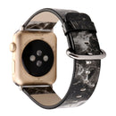 For Apple Watch Series 3 & 2 & 1 38mm Fashion Marble Vein Texture Wrist Watch Leather Band (Black)