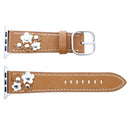 For Apple Watch Series 7 41mm / 6&SE&5&4 40mm / 3&2&1 38mm Fashion Occident Style Flowers Genuine Leather Wrist Watch Band(Khaki)
