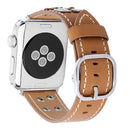 For Apple Watch Series 7 41mm / 6&SE&5&4 40mm / 3&2&1 38mm Fashion Occident Style Flowers Genuine Leather Wrist Watch Band(Khaki)